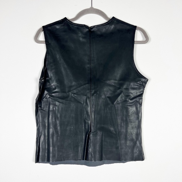 Plein Sud Vintage Genuine Leather Sleeveless Crew Neck Tank Top Solid Black M - Picture 3 of 3